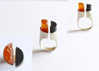 Carnelian and Ebony Hemi-Spheres Ring