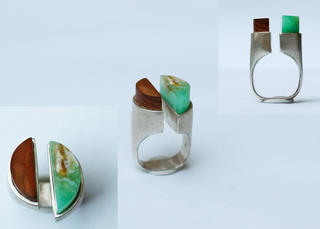 Bench peg reclaimed Rimu & Crysophrase Hemi-Spheres ring